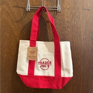 Trader Joe's Mini Canvas Tote Bag - Red and Cream